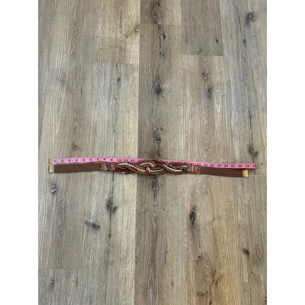 Leather Shop Braided Rope Belt Womens M Brown Boho Vintage Stretch Cinch Paisley